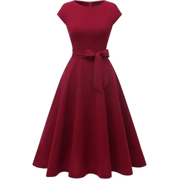 Dresstells Women's Burgundy Modest Vintage Cocktail Formal Party Dresses - Picture 1 of 6